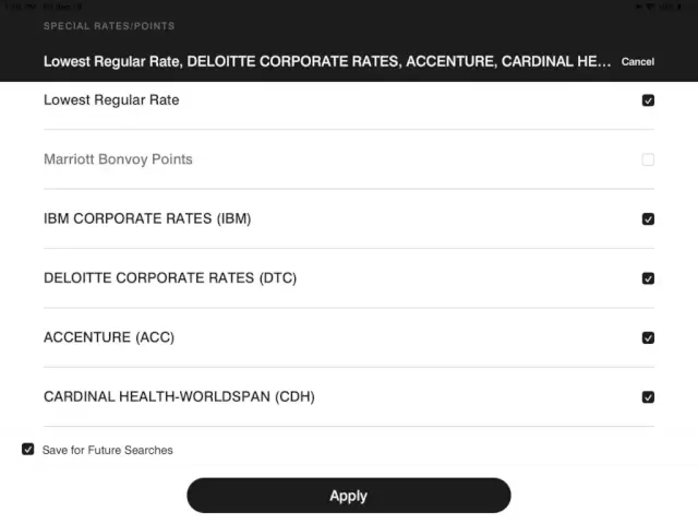 Marriott Corporate Code Comparison on App Step 2