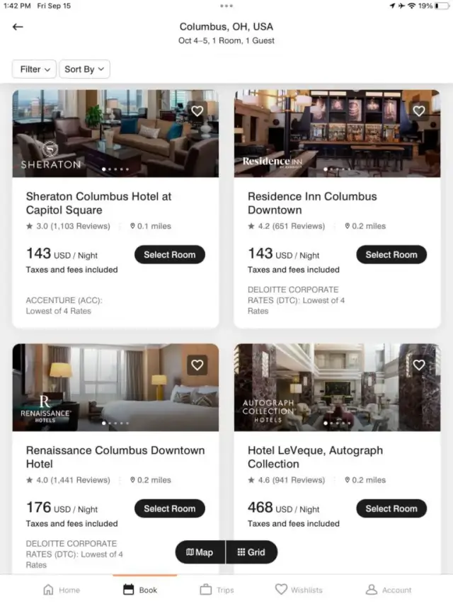 Marriott Corporate Code Comparison on App Step 3 results