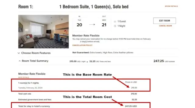 marriott hotel base rate screenshot