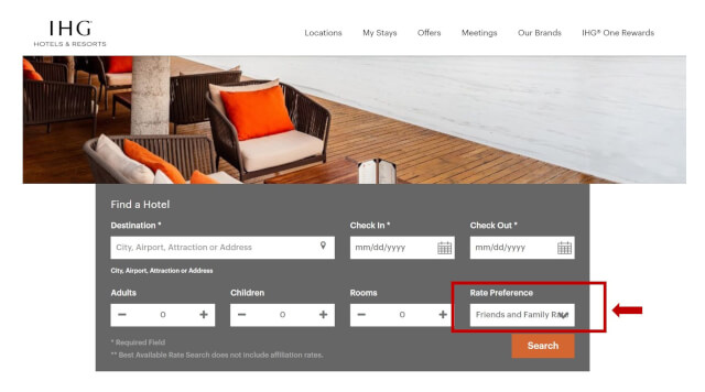 ihg friends and family booking page